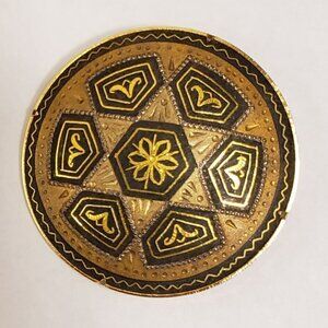 Damascene Brooch Gold and Black With Trombone Clasp